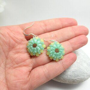 Uranium glass flower earrings